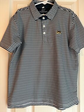 Boy’s YM Youth Medium Fieldstone Navy & White Striped Polo
